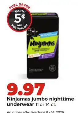Hy-Vee Ninjamas jumbo nighttime underwear offer