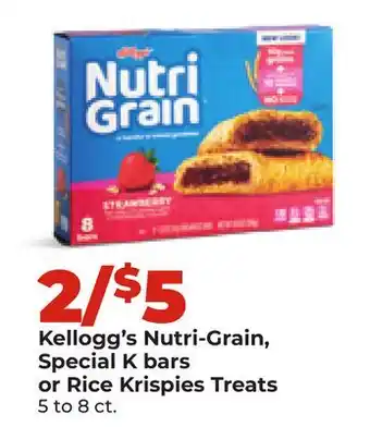Hy-Vee Kellogg's Nutri-Grain, Special K bars or Rice Krispies Treats offer