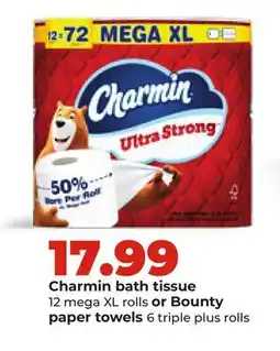 Hy-Vee Charmin bath tissue 12 mega XL rolls or Bounty paper towels 6 triple plus rolls offer