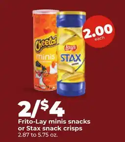 Hy-Vee Frito-Lay minis snacks or Stax snack crisps offer