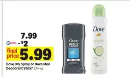 Meijer Dove Dry Spray or Dove Men Deodorant Stick offer