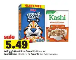 Meijer Kellogg's Giant Size Cereal 23-29.5 oz. or Kashi Cereal 12.3-18 oz. or Granola 8 oz offer
