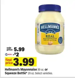 Meijer Hellmann's Mayonnaise 30 oz. or Squeeze Bottle* 20 oz offer