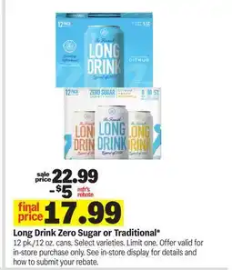 Meijer Long Drink Zero Sugar or Traditional offer