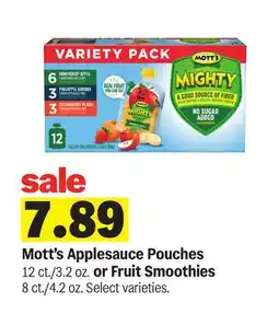 Meijer Mott's Applesauce Pouches 12 ct, 3.2 oz. or Fruit Smoothies 8 ct, 4.2 oz offer