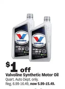 Meijer Valvoline Synthetic Motor Oil offer
