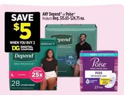 Dollar General Depend or Poise Products offer