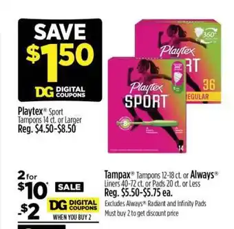 Dollar General Playtex Sport Tampons offer