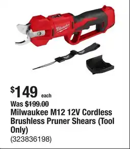 The Home Depot Milwaukee M12 12V Cordless Brushless Pruner Shears (Tool Only) offer