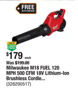 The Home Depot Milwaukee M18 FUEL 120 MPH 500 CFM 18V Lithium-Ion Brushless Cordless Handheld Blower (Tool-Only) offer
