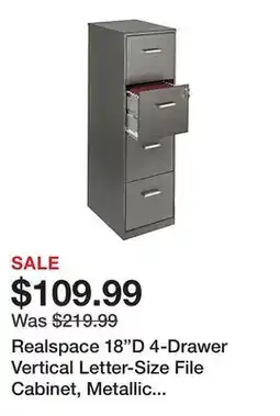 Office Depot Realspace 18D 4-Drawer Vertical Letter-Size File Cabinet, Metallic Charcoal offer