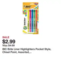 Office Depot BIC Brite Liner Highlighters Pocket Style, Chisel Point, Assorted, 5-Pack offer