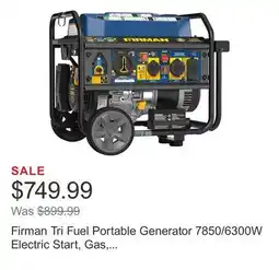 Costco Firman Tri Fuel Portable Generator 7850/6300W Electric Start, Gas, CO Alert offer