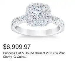 Costco Princess Cut & Round Brilliant 2.00 ctw VS2 Clarity, G Color Diamond Platinum Halo Ring offer