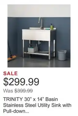Costco TRINITY 30 x 14 Basin Stainless Steel Utility Sink with Pull-down Faucet offer