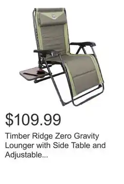 Costco Timber Ridge Zero Gravity Lounger with Side Table and Adjustable Headrest offer