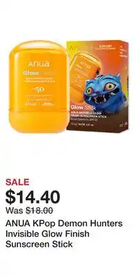 Ulta Beauty ANUA KPop Demon Hunters Invisible Glow Finish Sunscreen Stick offer