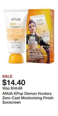 Ulta Beauty ANUA KPop Demon Hunters Zero-Cast Moisturizing Finish Sunscreen offer