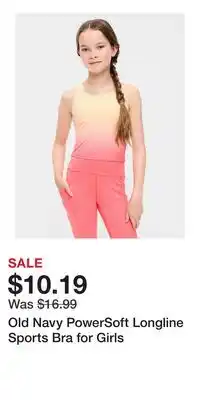 Old Navy Old Navy PowerSoft Longline Sports Bra for Girls offer