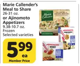 Vons Marie Callender's Meal to Share or Ajinomoto Appetizers offer