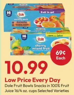 Stater Bros Dole Fruit Bowls Snacks in 100% Fruit Juice offer