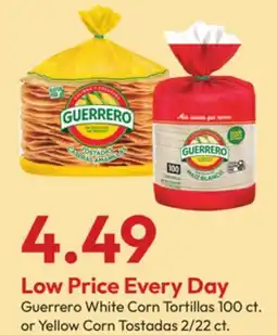 Stater Bros Guerrero White Corn Tortillas 100 ct. or Yellow Corn Tostadas 2/22 ct offer