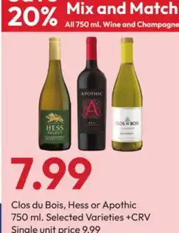 Stater Bros Clos du Bois, Hess or Apothic offer