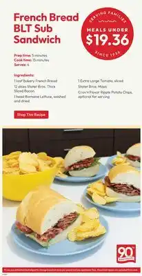 Stater Bros French Bread BLT Sub Sandwich offer