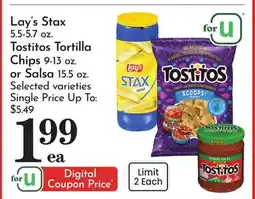 Pavilions Lay's Stax 5.5-5.7 oz. Tostitos Tortilla Chips 9-13 oz. or Salsa 15.5 oz offer