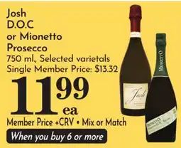 Pavilions Josh D.O.C or Mionetto Prosecco offer
