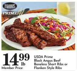 Pavilions USDA Prime Black Angus Beef Boneless Short Ribs or Flanken Style Ribs offer