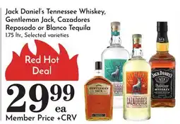Pavilions Jack Daniel's Tennessee Whiskey, Gentleman Jack, Cazadores Reposado or Blanco Tequila offer