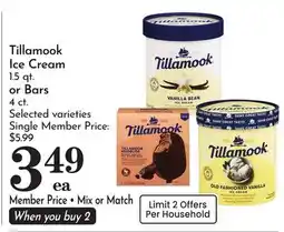 Pavilions Tillamook Ice Cream 1.5 qt. or Bars 4 ct offer