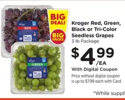 Ralphs Kroger Red, Green, Black or Tri-Color Seedless Grapes offer