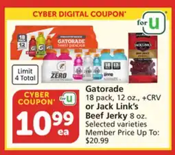 Albertsons Gatorade 18 pack, 12 oz. or Jack Link's Beef Jerky 8 oz offer