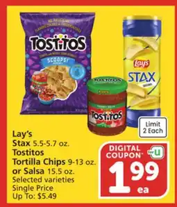 Albertsons Lay's Stax 5.5-5.7 oz. Tostitos Tortilla Chips 9-13 oz. or Salsa 15.5 oz offer