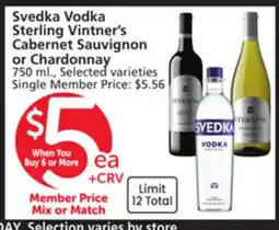 Albertsons Svedka Vodka Sterling Vintner's Cabernet Sauvignon or Chardonnay offer
