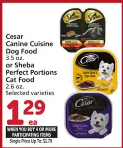Albertsons Cesar Canine Cuisine Dog Food 3.5 oz. or Sheba Perfect Portions Cat Food 2.6 oz offer