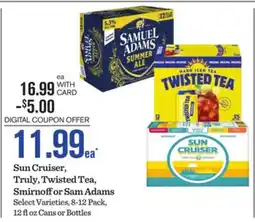 Mariano's Sun Cruiser, Truly, Twisted Tea, Smirnoff or Sam Adams offer