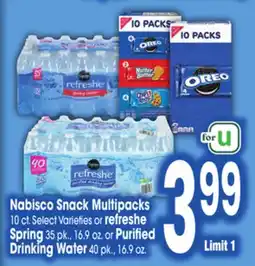 Jewel-Osco Nabisco Snack Multipacks refreshe Spring 35 pk., 16.9 oz. or Purified Drinking Water 40 pk., 16.9 oz offer