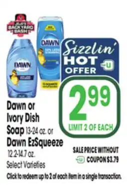 Jewel-Osco Dawn or Ivory Dish Soap 13-24 oz. or Dawn EzSqueeze 12-14.7 oz offer