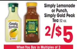 Jewel-Osco Simply Lemonade or Punch, Simply Gold Peak Tea offer