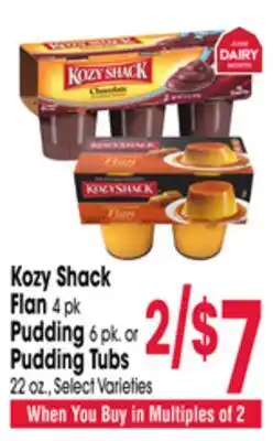 Jewel-Osco Kozy Shack Flan 4pk Pudding 6pk or Pudding Tubs 22 oz offer