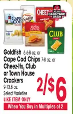 Jewel-Osco Goldfish 6.6-8 oz or Cape Cod Chips 7-8 oz or Cheez-Its, Club or Town House Crackers offer