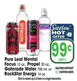 Jewel-Osco Pure Leaf Mental Focus 12 oz., Propel 20 oz., Gatorade Water 700 mL or RockStar Energy 16 oz offer
