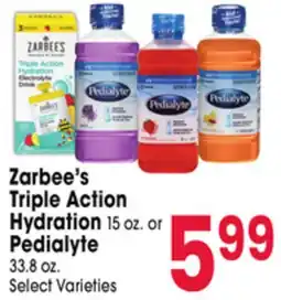 Jewel-Osco Zarbee's Triple Action Hydration 15 oz. or Pedialyte 33.8 oz offer