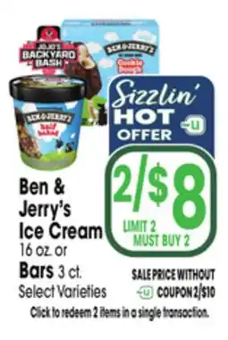 Jewel-Osco Ben & Jerry's Ice Cream 16 oz. or Bars 3 ct offer
