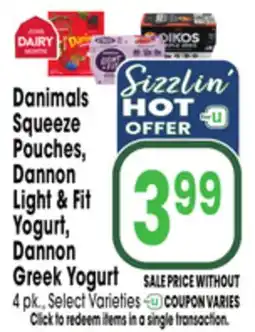 Jewel-Osco Danimals Squeeze Pouches, Dannon Light & Fit Yogurt, Dannon Greek Yogurt offer