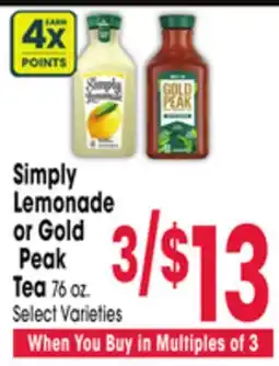 Jewel-Osco Simply Lemonade or Gold Peak Tea offer