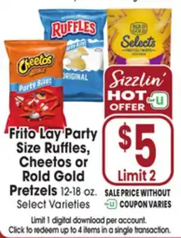 Jewel-Osco Frito Lay Party Size Ruffles, Cheetos or Rold Gold Pretzels offer